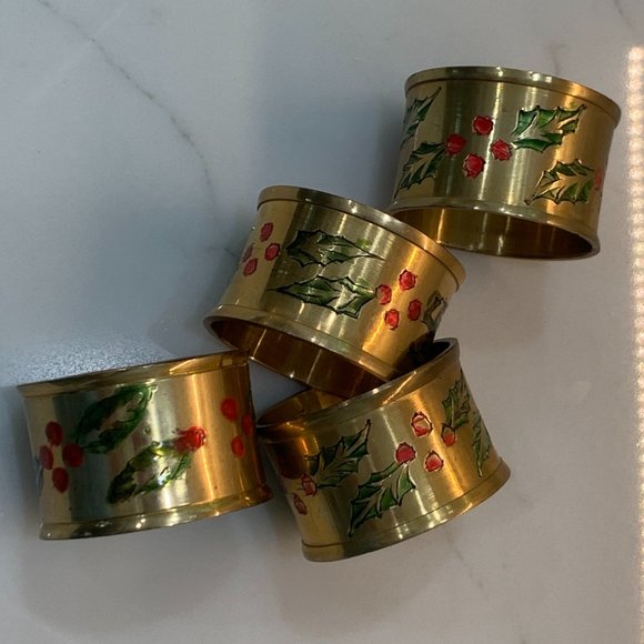 4 Vintage Solid Brass Holiday Napkin Holders - Picture 10 of 11